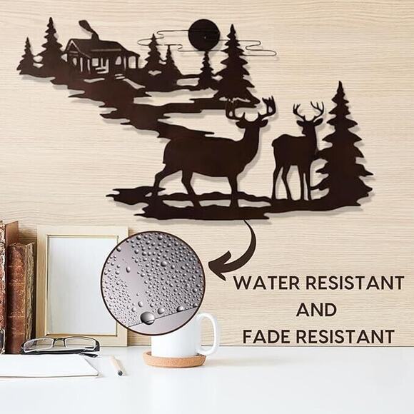 Woodland Cabin & Deer. Metal Wall Art Decor New! - Picture 4 of 5